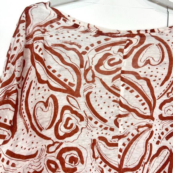 C&C California Blouse Top Womens 3X Brown White Linen 3/4 Sleeve V-Neck Coastal - Picture 6 of 12